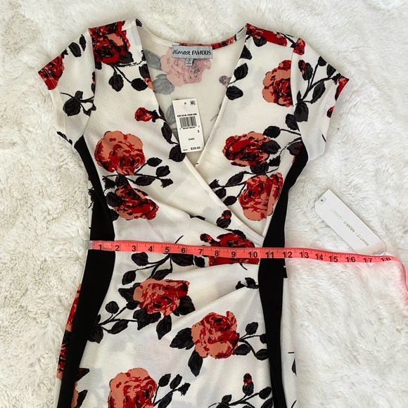 NWT Floral Print Wrap Asymmetrical Hem Mini Dress | Almost Famous Macy’s Bodycon - Picture 7 of 13